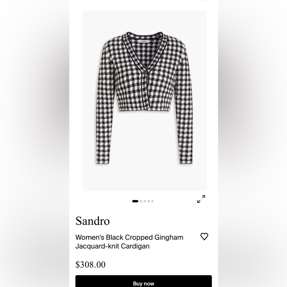 Sandro Meelane Cropped black white Gingham Jacquard-knit Cardigan and skirt XS/S